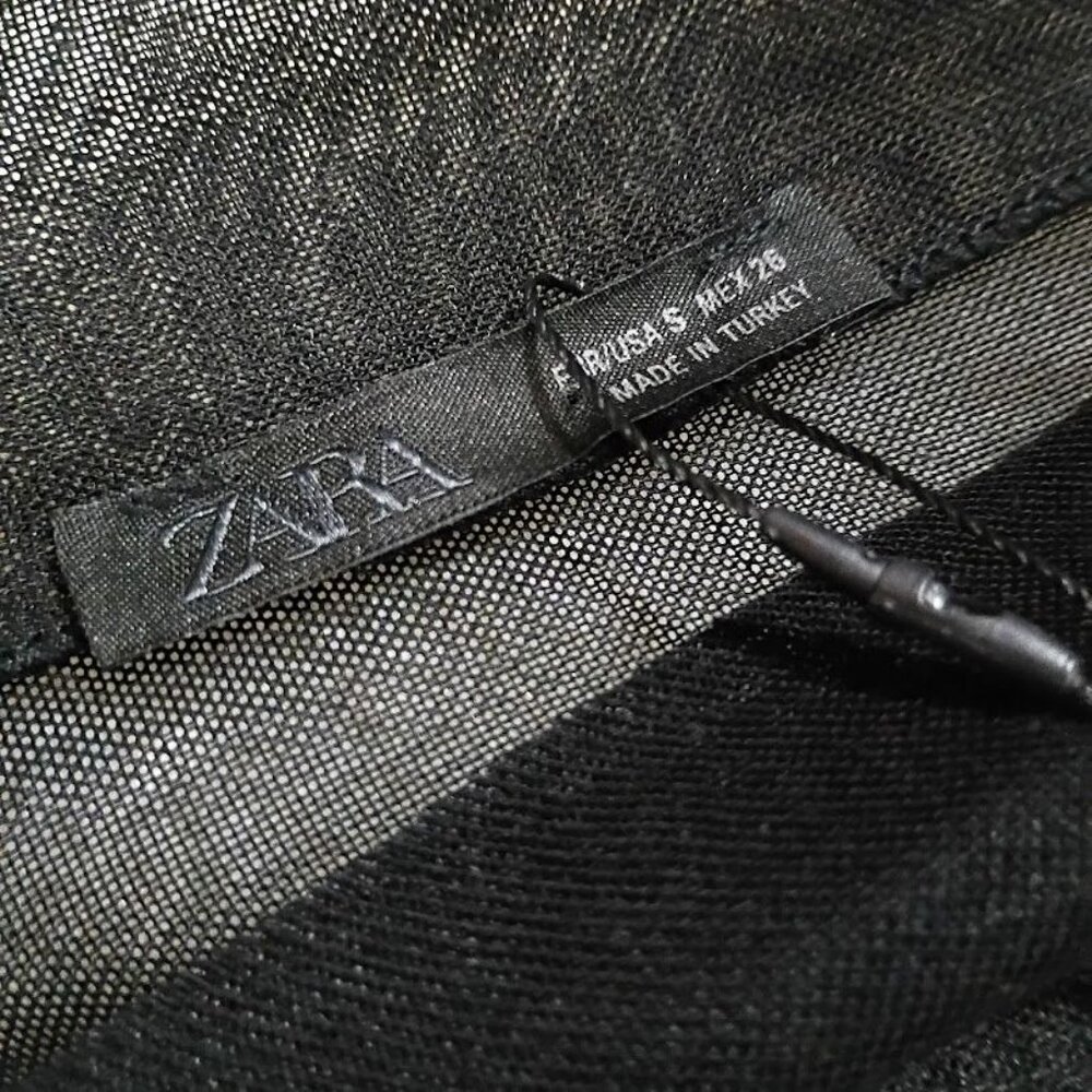 Zara Black Sheer Blouse With Ruffle Cuffs Womens S - Picture 4 of 10